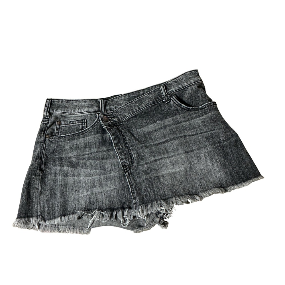 Pilcro Asymmetrical Denim Skort Womens 28 Gray Frayed Hem Grunge